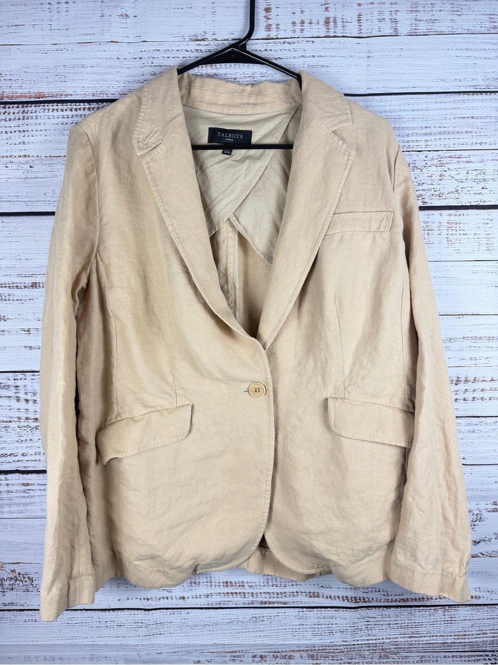 Talbots 100% Linen Beige Blazer Size 14